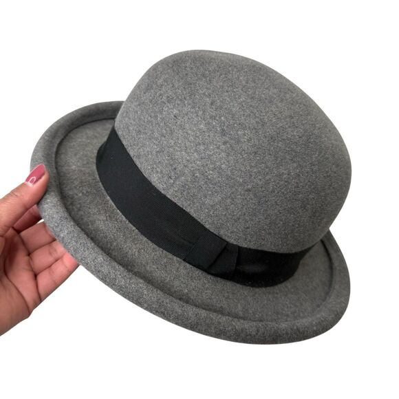 VTG Halston Felt 100% Wool Fedora Bowler Derby Hat Unisex Gray Ribbon Victorian main image 8